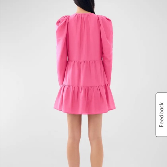 Bird & Knoll Pink Milou Silk Mandarin-Collar Tiered Mini Dress Sz L - Picture 2 of 6